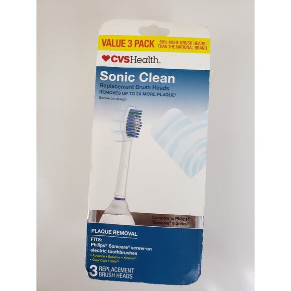 CVS Health 3 PACK Sonic Clean Philips Sonicare Replacement Screw On Brush Heads - Picture 3 of 5